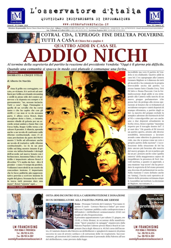 L'osservatore d'Italia edizione del 20 Giugno 2014